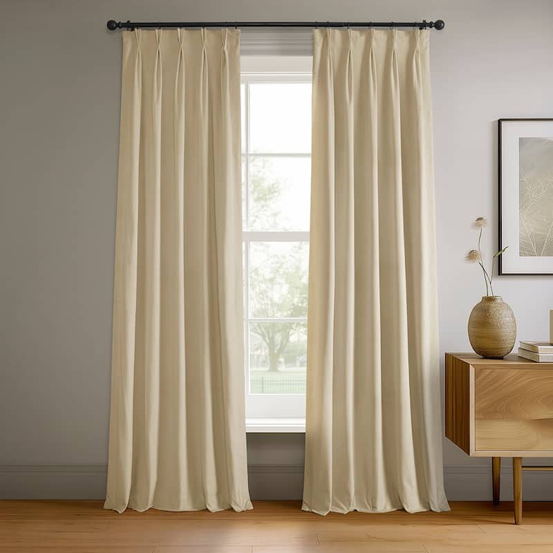 Exclusive Fabrics Signature Pleated Blackout Velvet Curtain (1 Panel) - 25 X 84 - Neutral Ground
