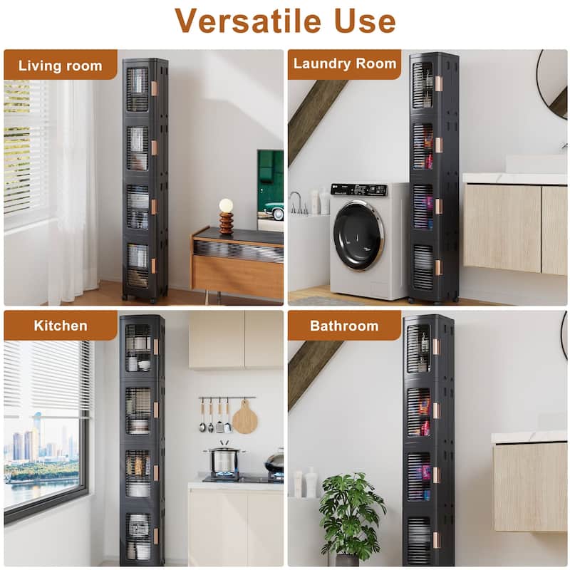 Javlergo 65" Narrow Tall Storage Bin 4 Tier Foldable Kitchen Storage Cabinet Organizer Freestanding Kitchen Pantry