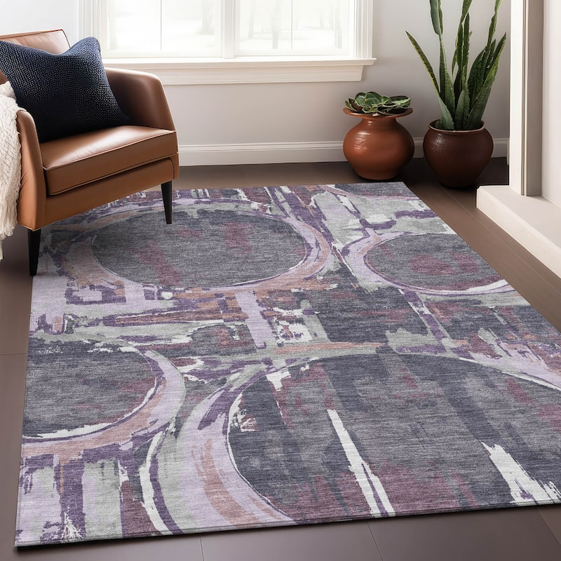 Machine Washable Indoor/ Outdoor Chantille Contemporary Abstract Rug