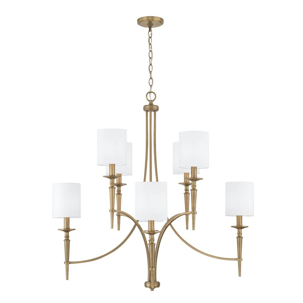 Abbie 36.5" 8-light Chandelier w/ White Fabric Stay-Straight Shades