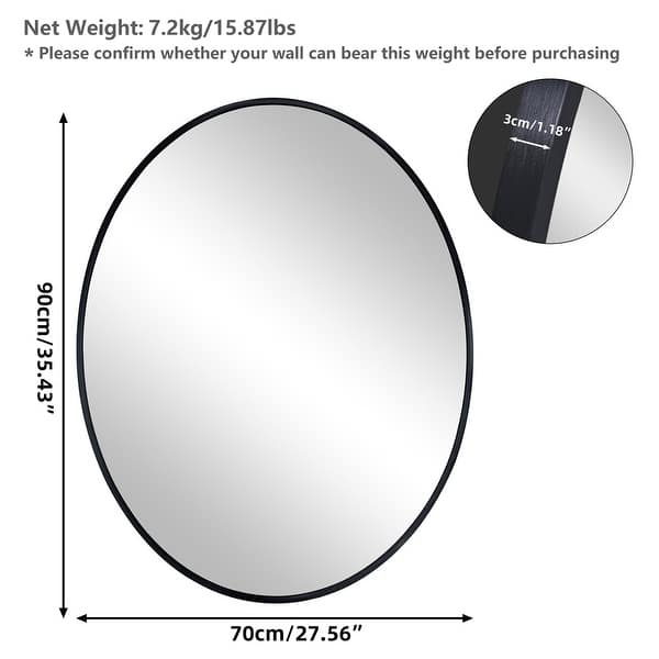 dimension image slide 1 of 2, 24/28 Inch Modern Oval Bathroom Mirror Black Metal Frame Vanity Wall Mirror Bedroom, Furniture Decor