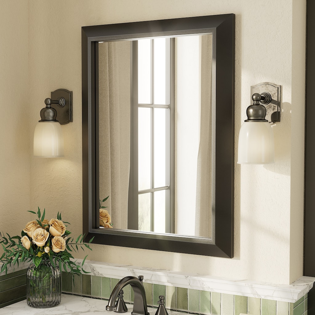 Beveled Metal Rectangle Framed Bathroom Vanity Tempered Glass Mirrors