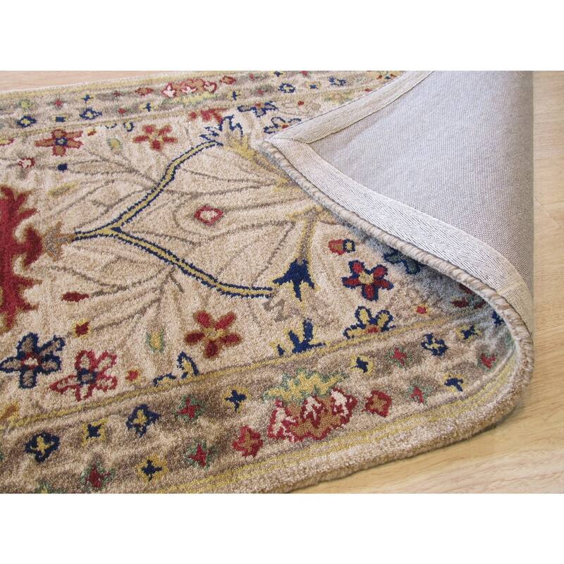 Ivory Hand-Tufted Wool Traditional Morris Rug, 2'6 x 10', Timeless Soft Floor Covering - L