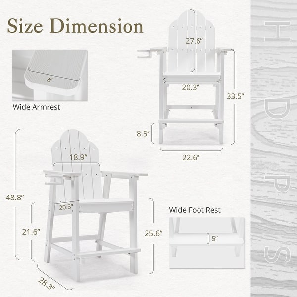 dimension image slide 2 of 5, Tall Adirondack Chairs Set of 2 with handrails and connecting plates - 28.3"L x 22.6"W x 48.8"H