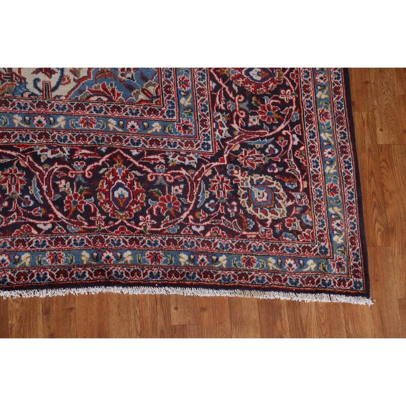 Vintage Traditional Kashan Persian Wool Area Rug Hand-knotted Carpet - 9'11" x 13'1"