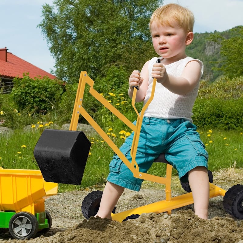 Children’s Outdoor Ride-On Excavator Toy with 360 Degree Swivel Seat and All-Terrain Wheels - 34.6" x 13" x 17.2"
