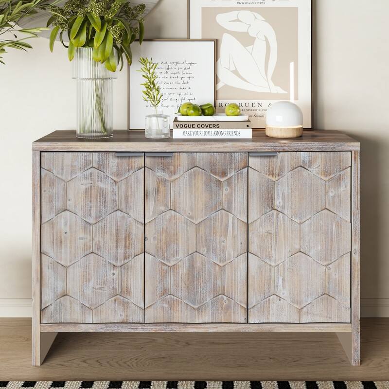 Farmhouse Style Wooden Accent Cabinet,Sideboard Buffet Storage Cabinet for Living Room - Natural