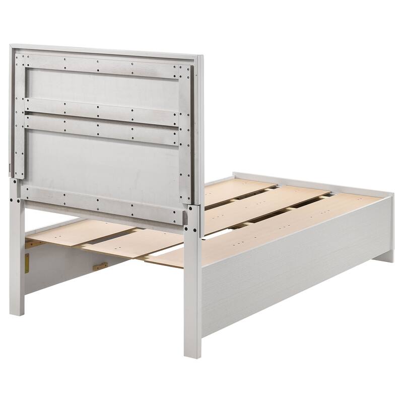 White Twin Storage Bed with Built-in Drawers and Glitter Panels