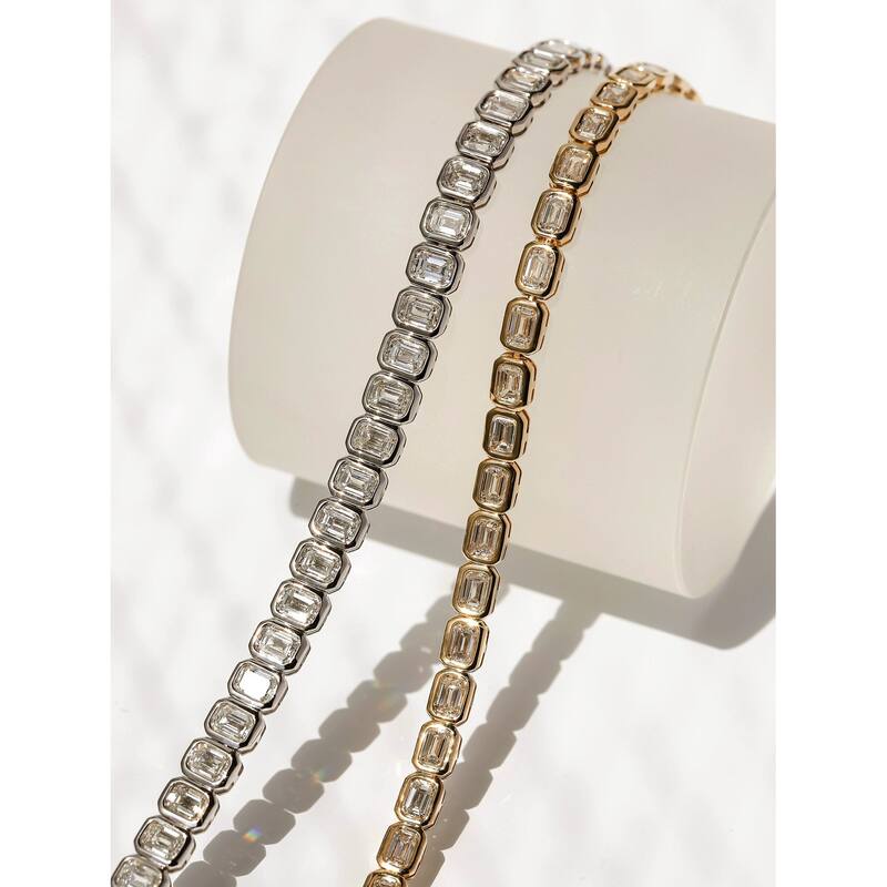 Kobelli 7 Carat Lab Grown Diamond Solid 14k Gold Emerald-cut Tennis Eternity Brielle Bracelet