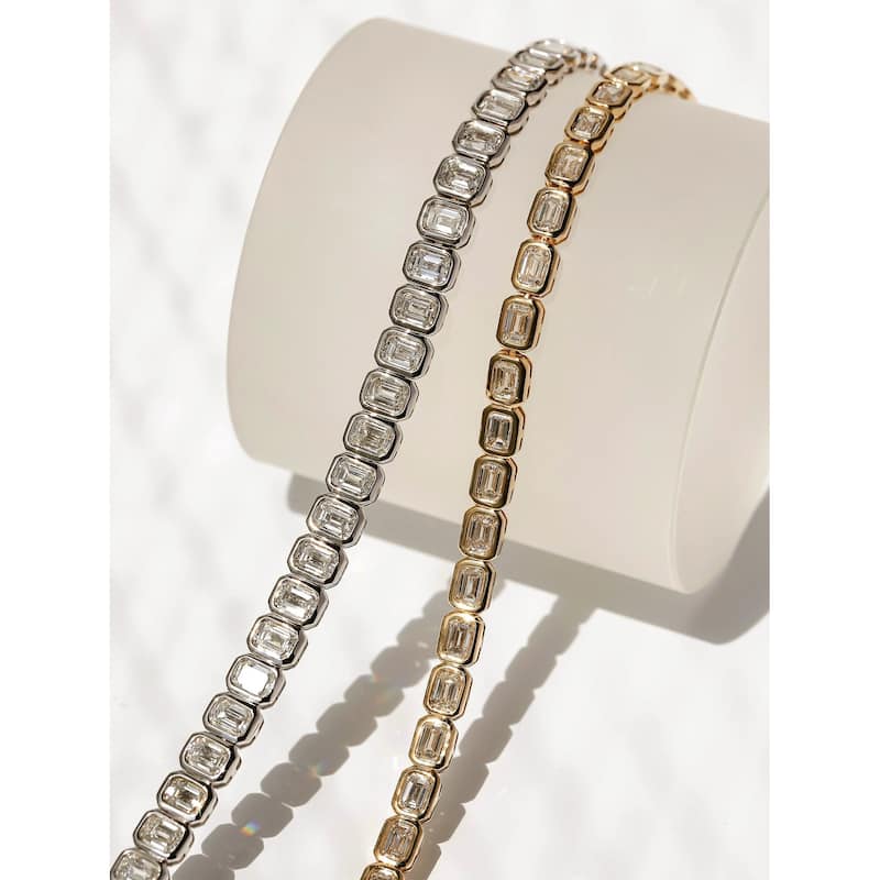Kobelli 8.5+ Carats Lab Grown Diamond Solid 14k Gold North-South Emerald-cut Tennis Eternity Belle Bracelet