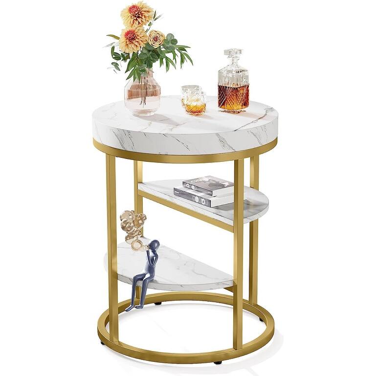 Round End Table, 3 Tiers Side Table with Storage for Living Room