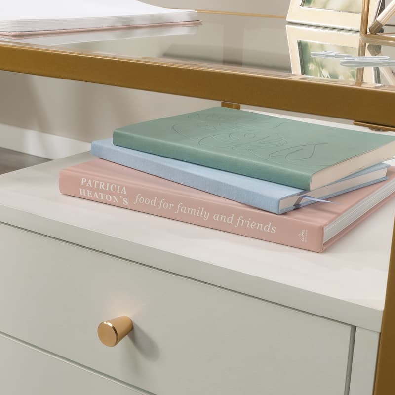 Wood L-Shaped Desk with Glass Top, White