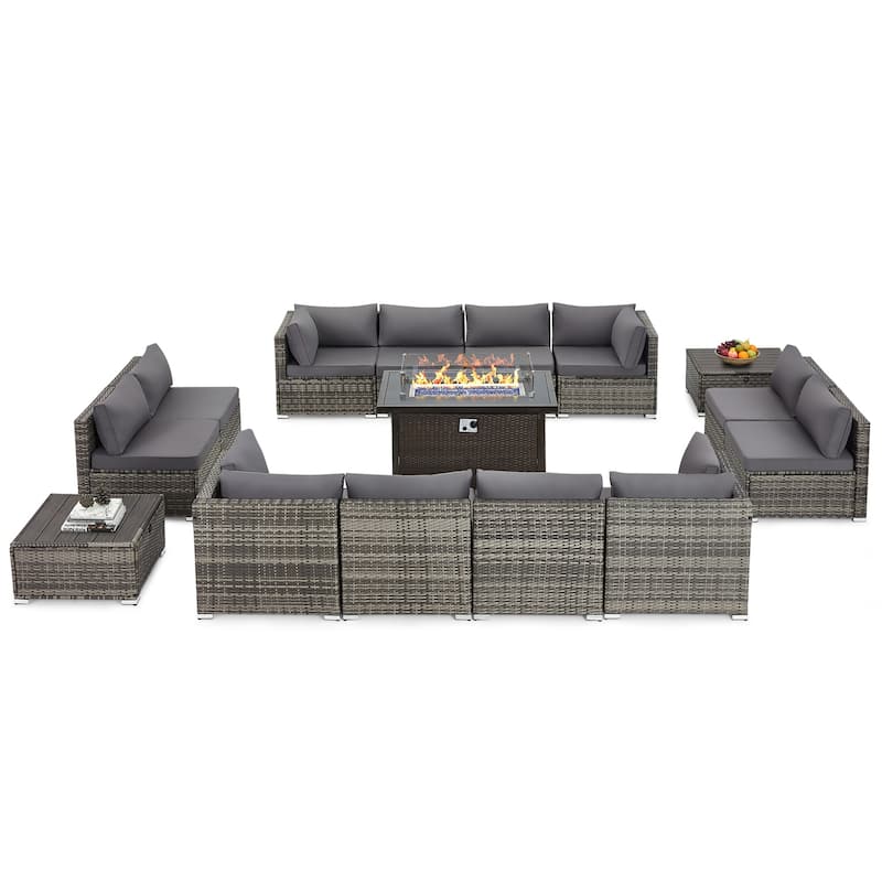 12-Person Patio Conversation Set with Fire Pit Table, All-Weather Wicker Outdoor Furniture