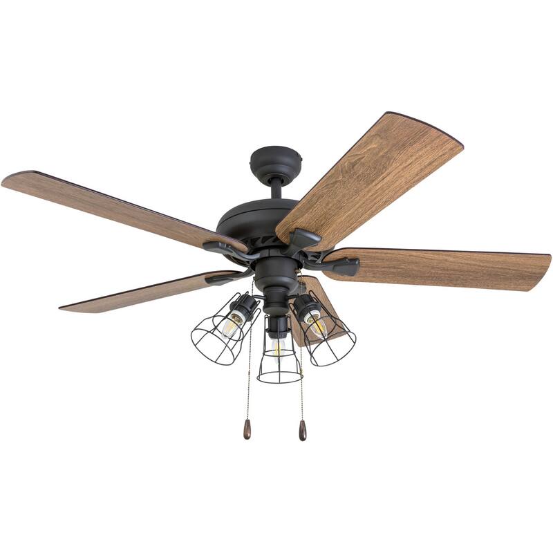 52" Prominence Home Lincoln Woods Bronze Industrial Farmhouse Style LED Ceiling Fan with Light, Pull Chain