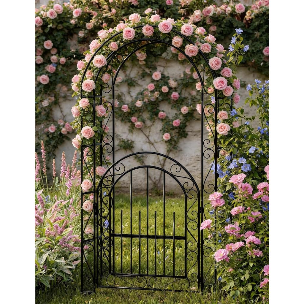 7 FT Classic Black Garden Arch, with Gate