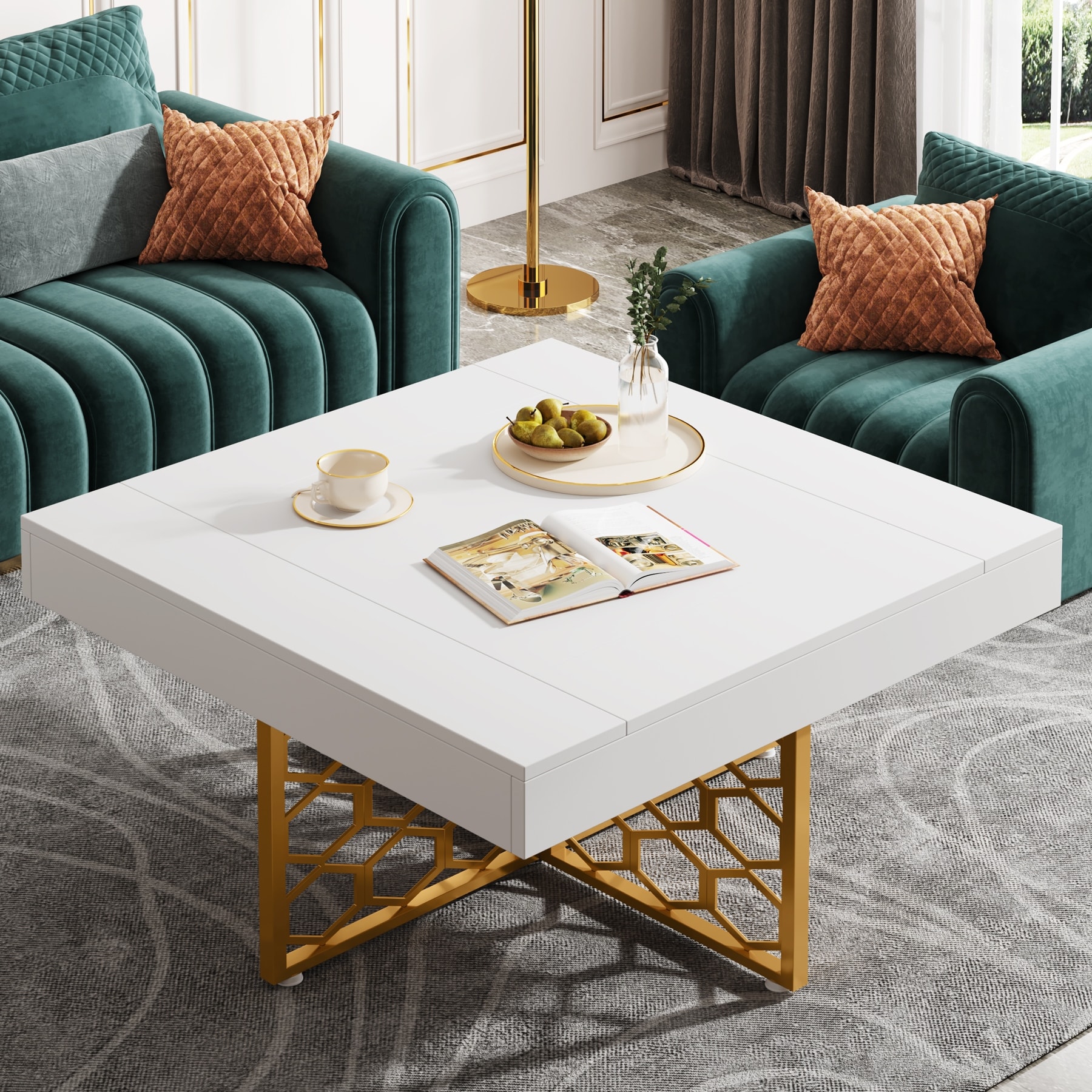 White and gold 2024 square coffee table