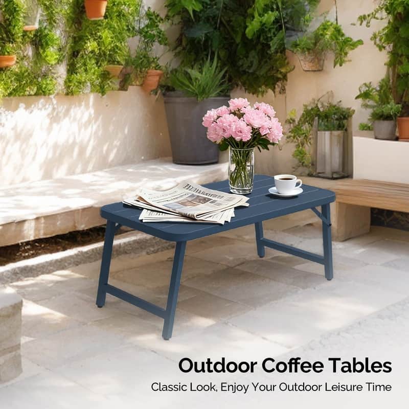 36 in. Folding Rectangle Metal Table,Outdoor Portable Picnic Table - Blue