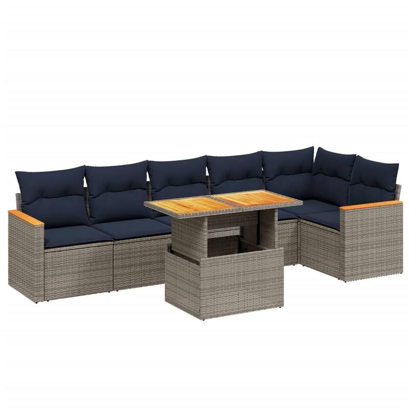 vidaXL Patio Sofa Set with Cushions Outdoor Furniture 7 Piece Poly Rattan - 24.4 x 24.4 x 27.2
