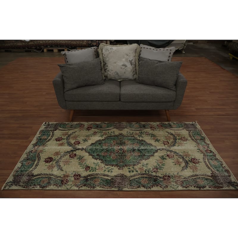 Hand Knotted Oriental 100% Wool Carpet Transitional Floral Beige & Ivories Anatolian Area Rug - 6' 10'' X 3' 9''