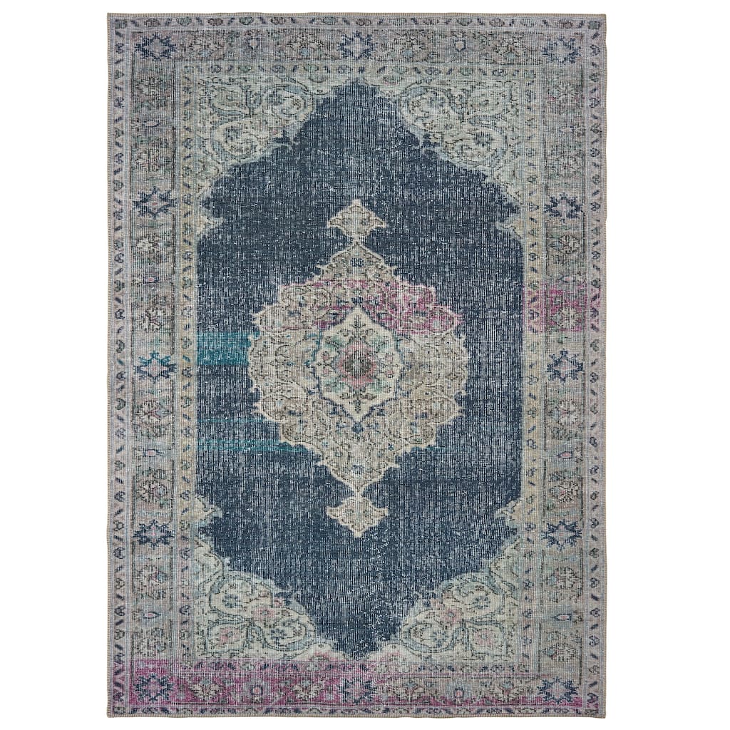 Roanne Blue Grey Oriental Medallion Traditional Casual Area Rug