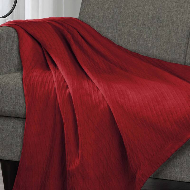 Diamond Weave All-Season Bedding Cotton Blanket by Superior - Twin - Burgundy