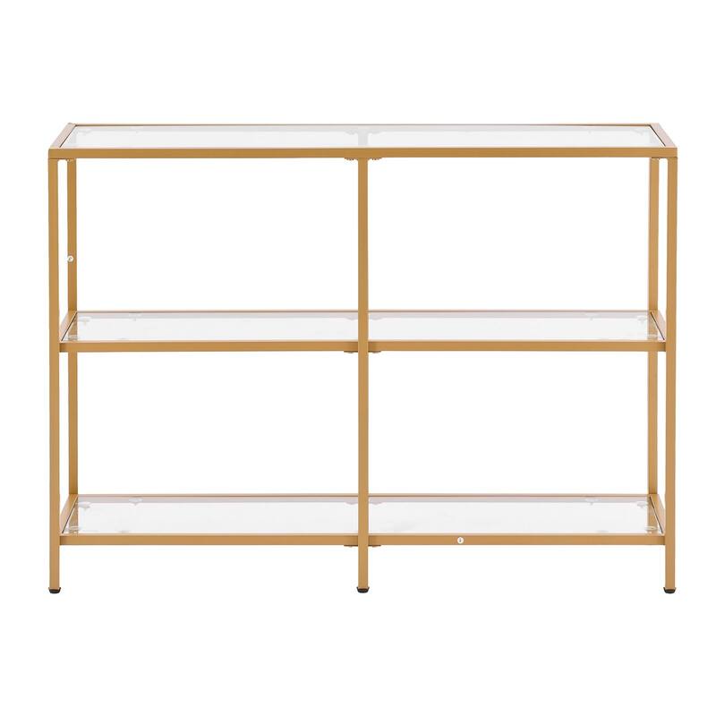 3-Tier Glass Console Table with Iron Legs for Living Room or Hallway - 39.4 x 11.8 x 28.7 in - Golden