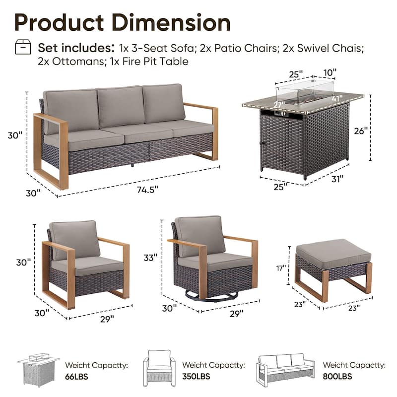 Pocassy Fire Pit Table with Outdoor Sofa Chair Ottoman Set