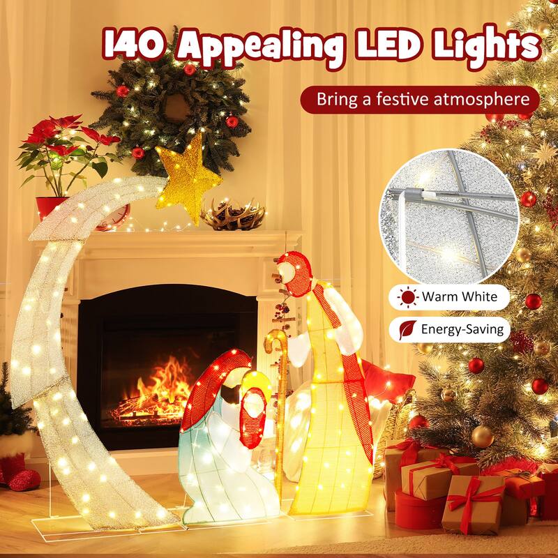 Gymax 5FT Lighted Christmas Nativity Scene Outdoor Christmas Holy - Multi - See Details