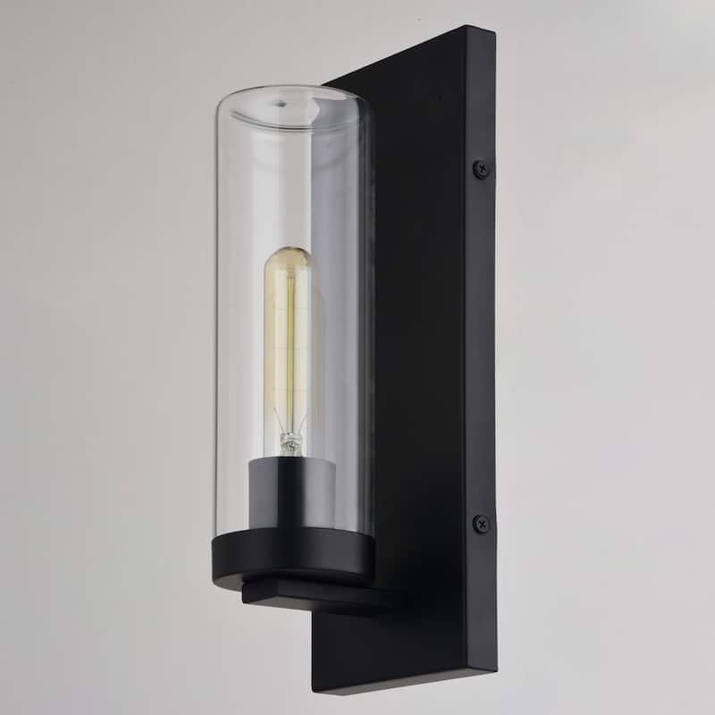 Grantley 1 Light Matte Black Indoor Outdoor Wall Sconce Clear Glass Cylinder Shade, LED Compatible