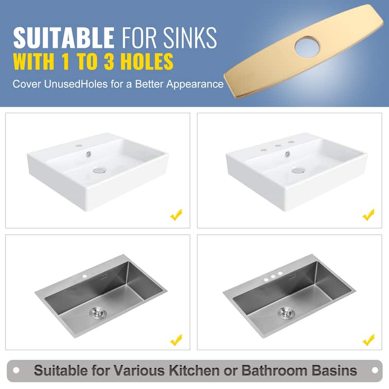 WOWOW 304 Stainless Steel Faucet Plate for 1 to 3 Hole Sinks