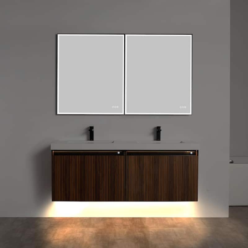 Blossom Lille Brown Walnut Floating Vanity with LED & Acrylic Sink
