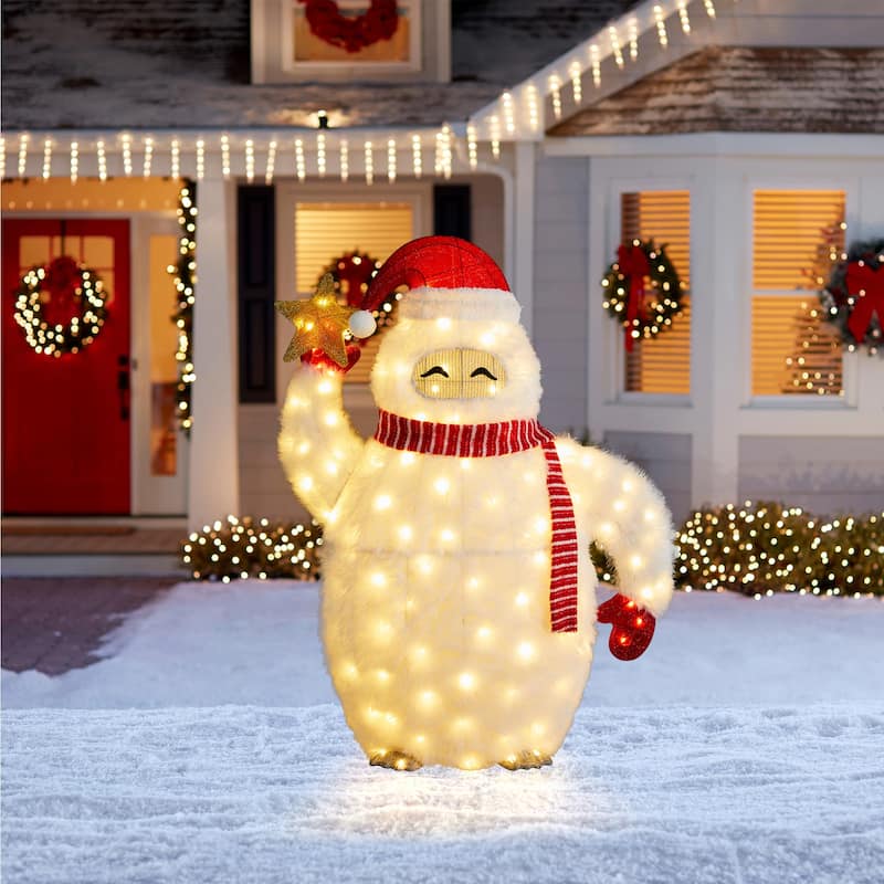 Glitzhome 42"H Christmas 3D Fabric Yeti Lighting Decor