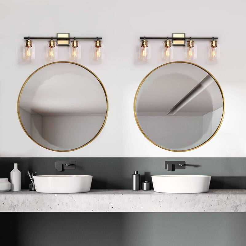 Modern Farmhouse Bathroom Vanity Light Black Gold Cylinder Glass Wall Sconce