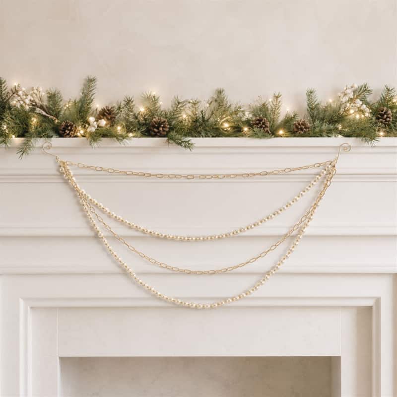 Pearl Bead and Chain Link Garland (Set of 2) - 27x12x12