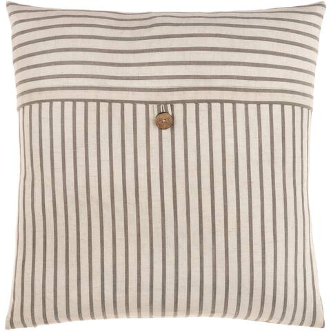 Fern Gray and Beige Thin Striped Pillow with Button Detail