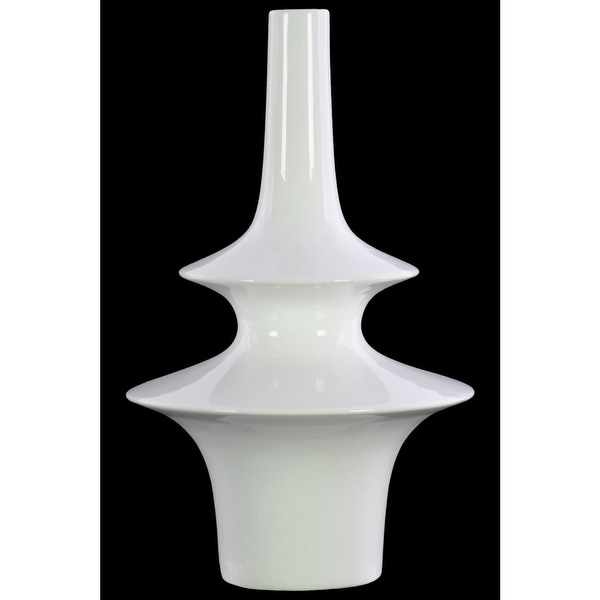 2 Tiered Sto are Round Vase With Long Neck, Glossy White