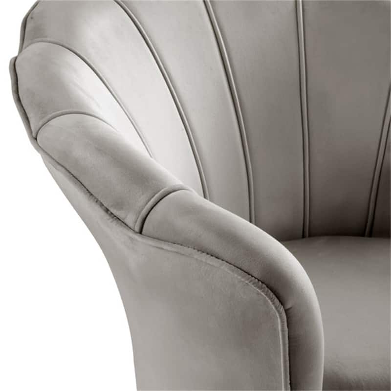 Velvet Scalloped Back Barrel Accent Chair with Metal Legs