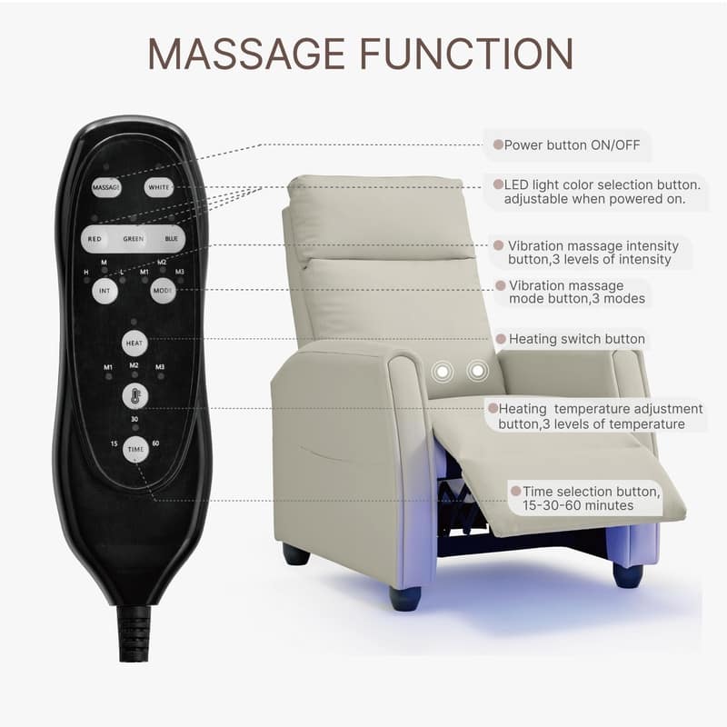 Andrea Recliner Chair with LED Lights, Heating & Massage