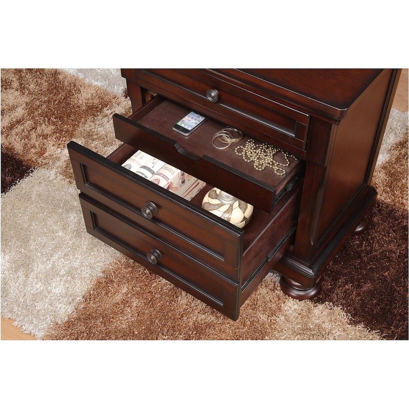 Chelsey 4 Piece Brown Cherry Traditional Storage Sleigh Platform Bedroom Set