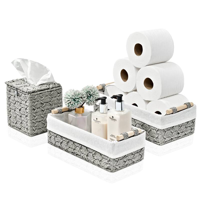 Sorbus Storage Wicker Baskets - Set of 3 - 13.5 x 6.75 x 4 - Grey