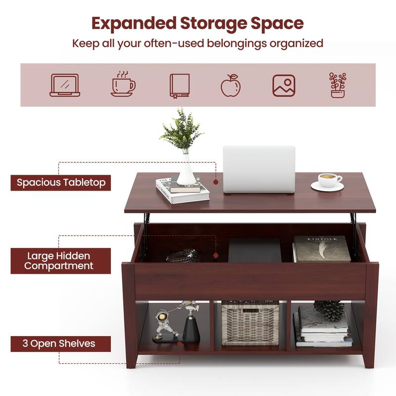 CCostway ostway Lift Top Coffee Table with Hidden Compartment and - See Details