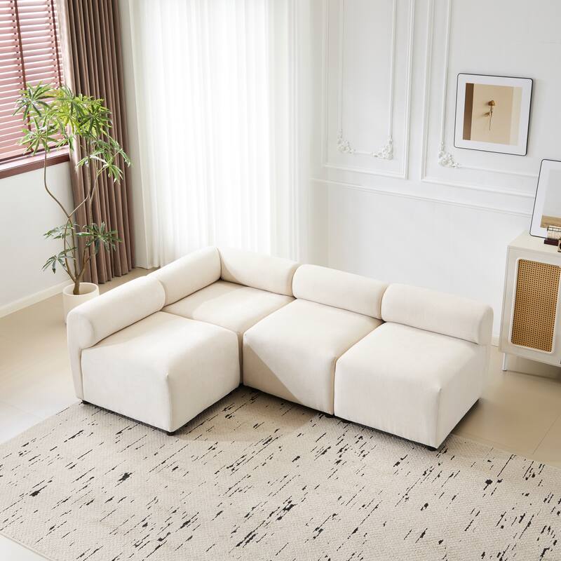 83 in. 4-Piece Beige Fabric L Shaped Modular Sofa for Living Rooms
