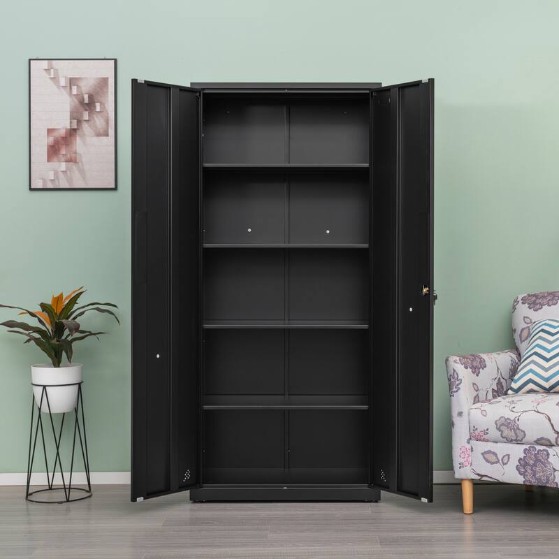 Rust-Proof Home OfficeTall File Cabinet, Lockable Storage Cabinet with Magnetic Doors & 4 Adjustable Shelves
