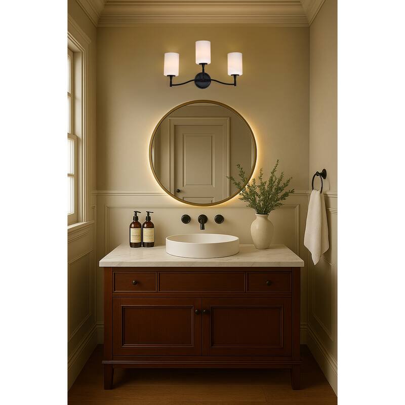 Liam 3 Light Vanity Matte Black White Opal Glass - Matte Black