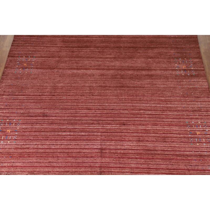 Hand Knotted Oriental Viscose Silk Carpet Tribal Animal Pictorial Red Gabbeh Area Rug - 10' 0'' X 8' 1''