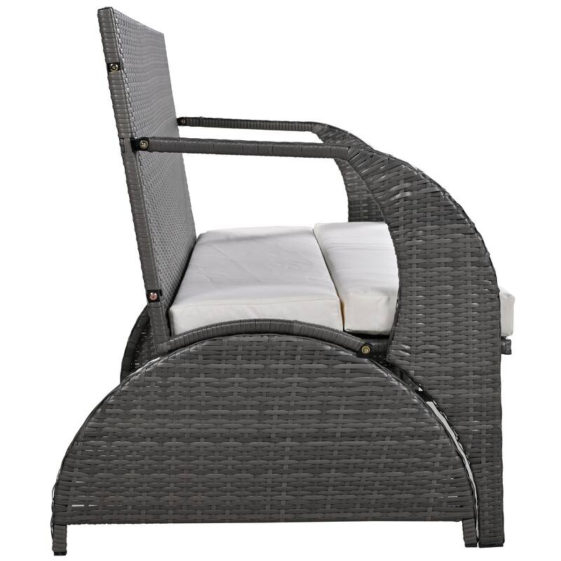 Multi-Functional Outdoor Patio Rattan Loveseat Sofa, Convertible 4-Seats Dining Set