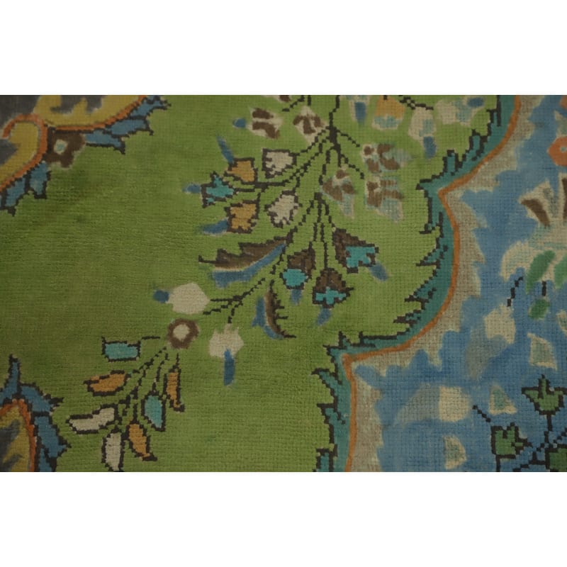 Hand Knotted Oriental 100% Wool Carpet Traditional Floral Green Tabriz Area Rug - 9' 5'' X 6' 5''