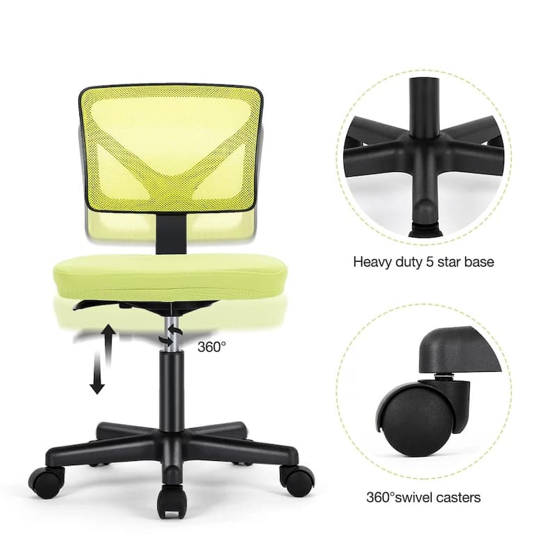 Child Armless Mesh Office Chair, Office Computer Desk Chair, Rolling Work Swivel Chairs for Home, Study, Student, Adults