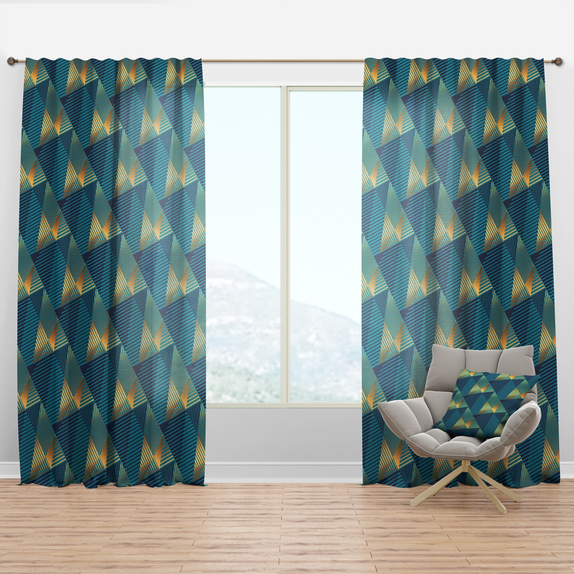 Designart Retro Luxury Waves In Gold And Blue Vii Mid Century Modern Curtain Panel On Sale Overstock 29626185 Vector design golden trophy cup and set of medals with ribbons on blue curtain background. designart retro luxury waves in gold and blue vii mid century modern curtain panel