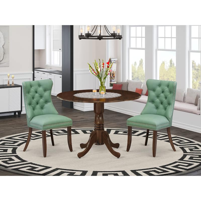East West Furniture Kitchen Table Set Contains a Round Dining Table and Upholstered Chairs, Antique Walnut (Pieces Options)